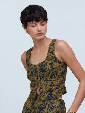 Madewell Navy & Olive Floral Scoop Tank